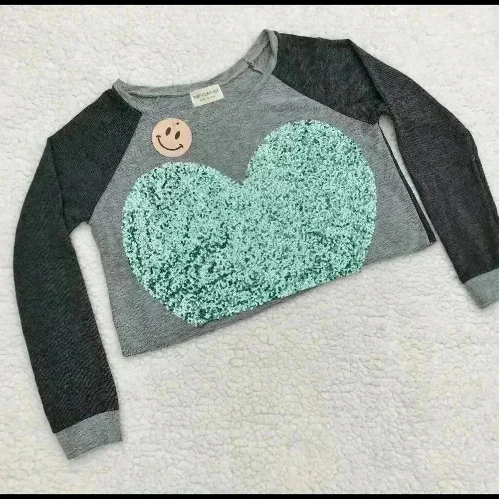 NWT THE CLAS-SIC Sequined Long Sleeved Cropped Crew Sweatshirt Top Size M - Picture 4 of 9